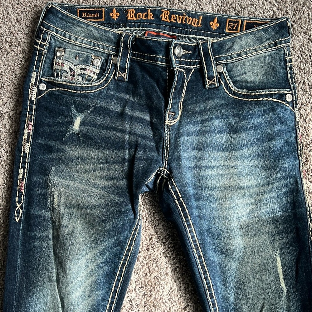 Rock Revival “Klandi” distressed boot cut jeans size 27